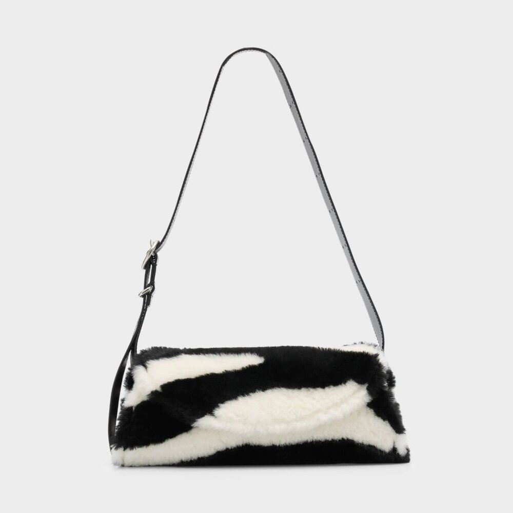 Jil Sander Cannolo Faux Fur Shoulder Bag Zebra NEW